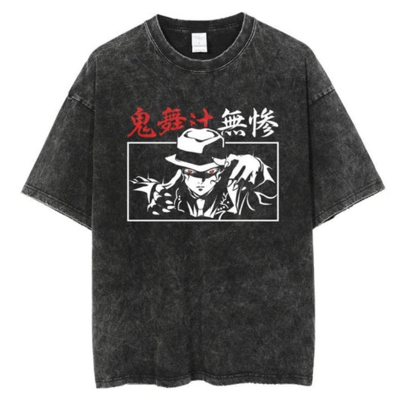 Japanese Anime Demon Slayer Washed T-shirt Men and Women Summer Harajuku Clothing Breathable Short Sleeved T-shirt