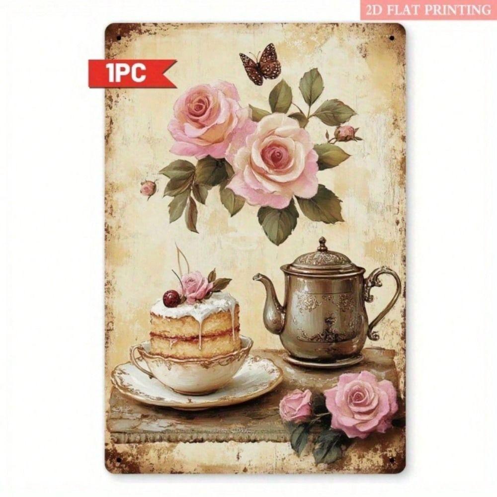 Vintage Roses Cupcake Tin Sign, Wall Art for Kitchen