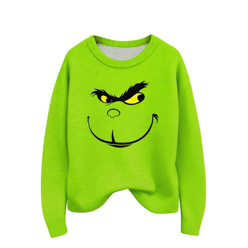 Long Sleeve Pullover Sweaters For Women O Neck Casual Cute Printing Knit Oversized Sweater