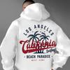 Los Angeles California Vintage Loose Men's Hooded Sweatshirt with Handwritten Palm Tree Print, Soft Fleece Casual Pullover Shirt