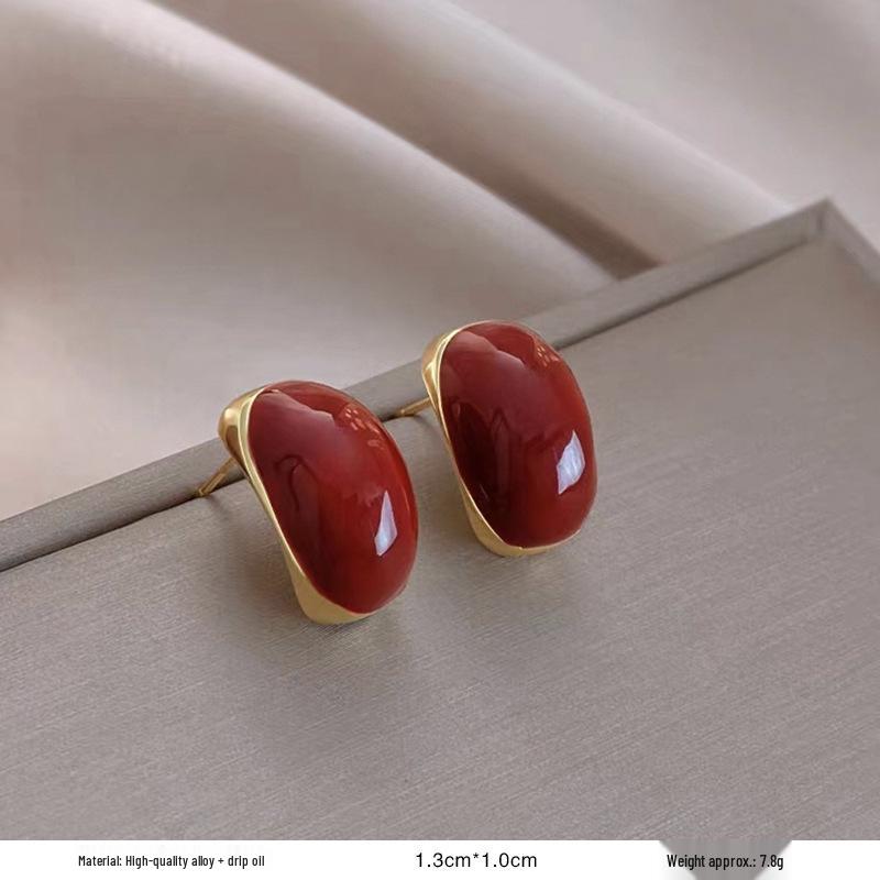 

Серьги-пусеты в ретро-стиле с красной глазурью «капля» для женщин - Уникальный нишевый дизайн начала осени