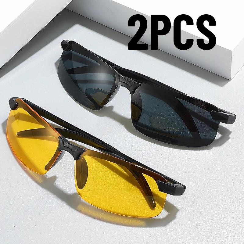 2PACK Night Vision Glasses Anti Glare Driving Goggles UV400 Half Frame Sunglasses for Men Day and Night Use