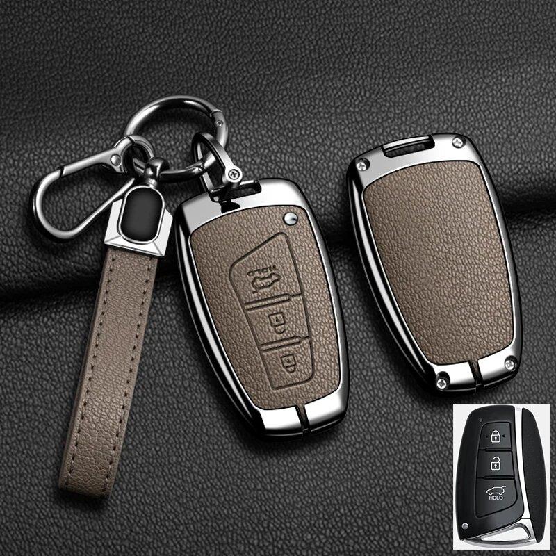 Zinklegierung Leder Auto Schlüsselhülle Hyundai Grand Santa Fe 3Dm Ix45 Ix35 Genesis Dh Grandeur Azera Hg Equus Schlüsselhülle