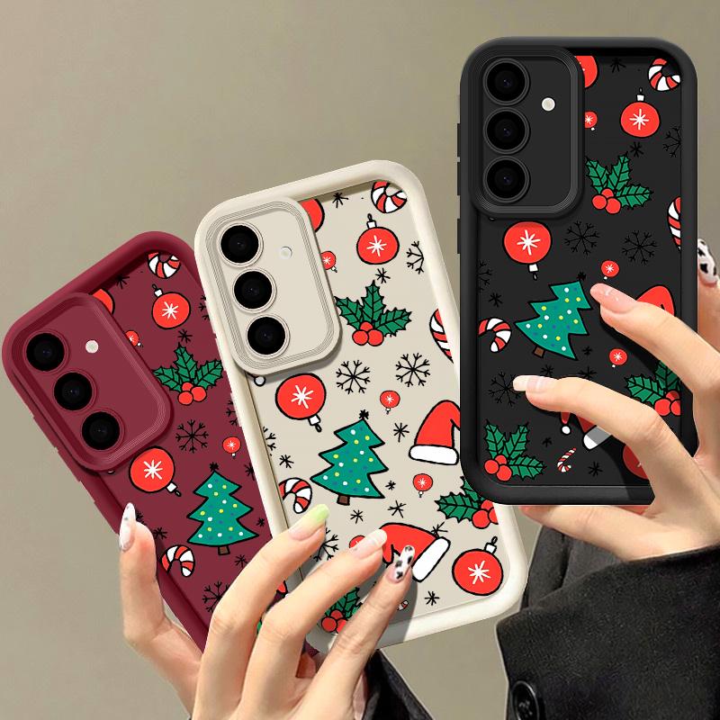 Silikonový kryt se vzorem vánočního stromečku pro Samsung S25 S24 FE S23 S22 S21 Ultra A54 A34 A55 A35 A14, nárazuvzdorný