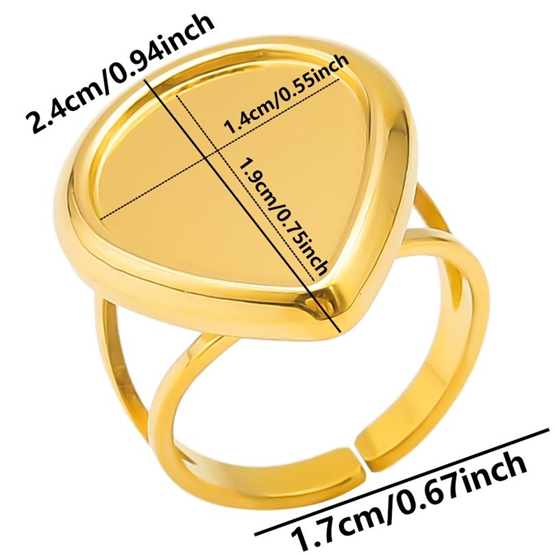 Fashion DIY Drip Oil Rhinestone Round Oval Water Droplets Blank Settings Open Adjustable Stainless Steel Ring For Women Men Gift