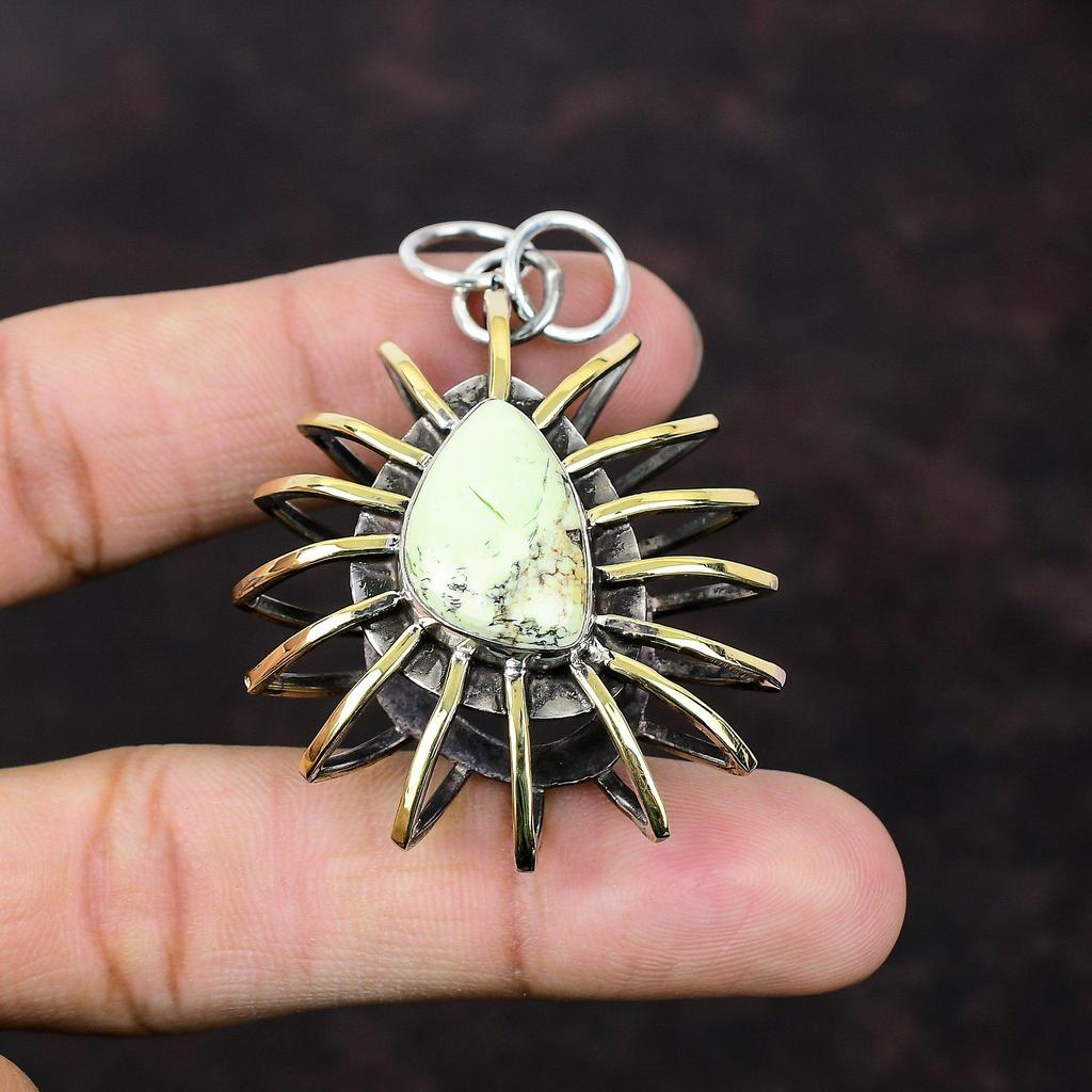 Ciondolo Gabbia Crisoprasio Limone Gioielli Ciondolo Fatto a Mano Ciondolo Argento Sterling 925 Gioielli Placcati Oro 18K Ciondolo Gemma Regalo Per Sposa