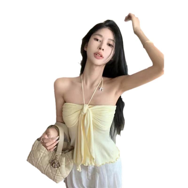 Spice Girls Summer Slim Fit and Thin Beautiful Back Straps Neck Small Vest Sexy Tube Top Pure Desire Wind Halter Top Ins