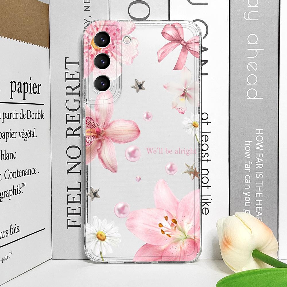 

Luxury Pink Pearl Flower Pattern Phone Case for Samsung Galaxy A14 A16 A55 A54 A36 A53 A35 A13 A15 A25 5G Clear Soft Cover Shell Samsung M11