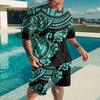 Summer Fashion Men's Suit Casual Ethnic Style 3D Printed Sportswear Short-sleeved Suit Oversized Round Neck T-shirt Shorts 2-piece