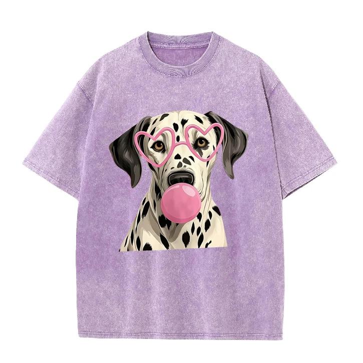 2026 New Dalmatian Dog Print T-shirt Cute Heart Glasses Graphic Tee Summer Casual Harajuku Loose Short Sleeve Tops Unisex Daily