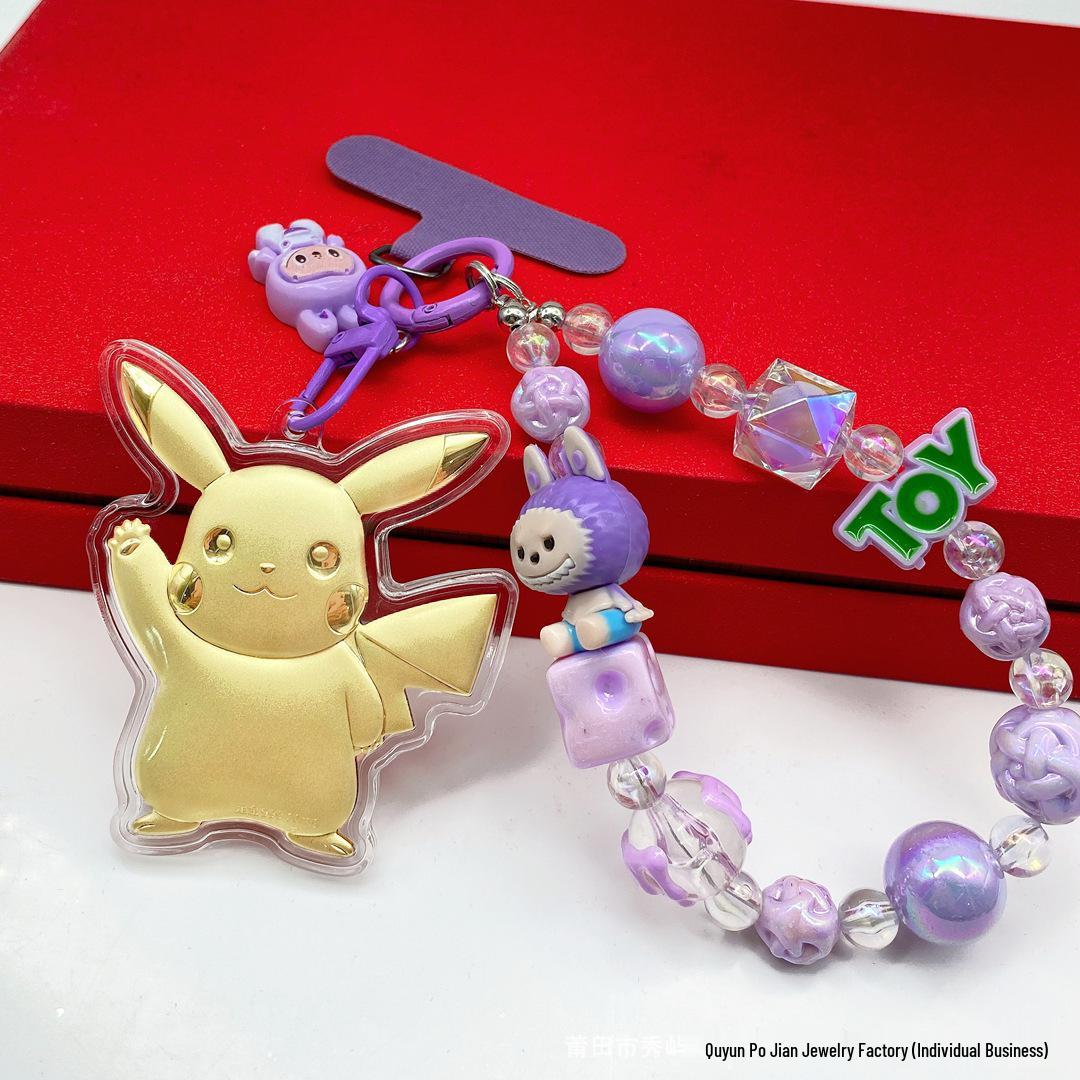 Pure Gold 999 Pikachu Keychain Phone Lanyard & Bag Strap Gift