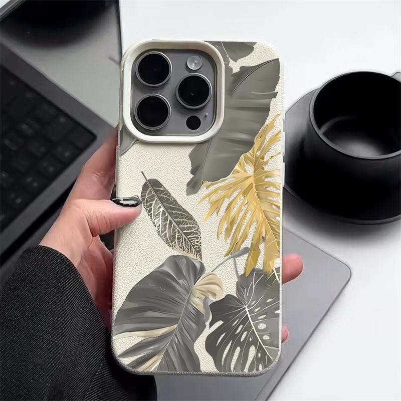 

Чехол из ТПУ с узором «Увядшие листья» для iPhone 16 16e 15 Pro Max 14 13 12 11, противоударный чехол из мягкого силикона для телефона iPhone 11 белый/бежевый