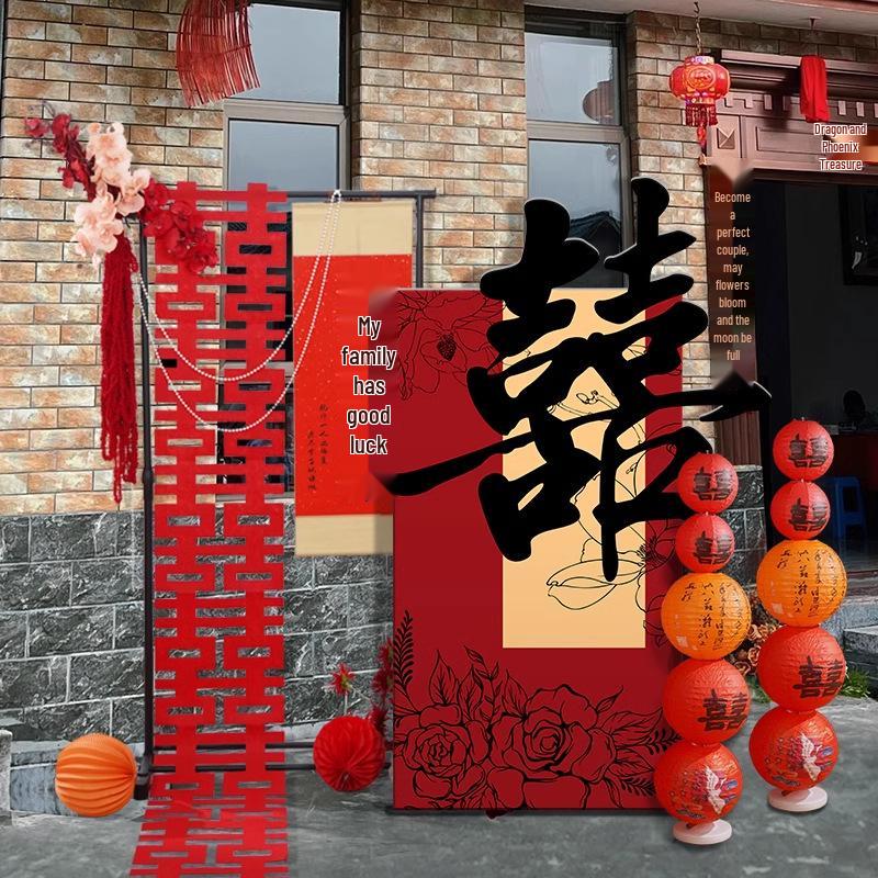 Large 3D Double Happiness Courtyard Entrance Welcome Sign for Wedding Decoration