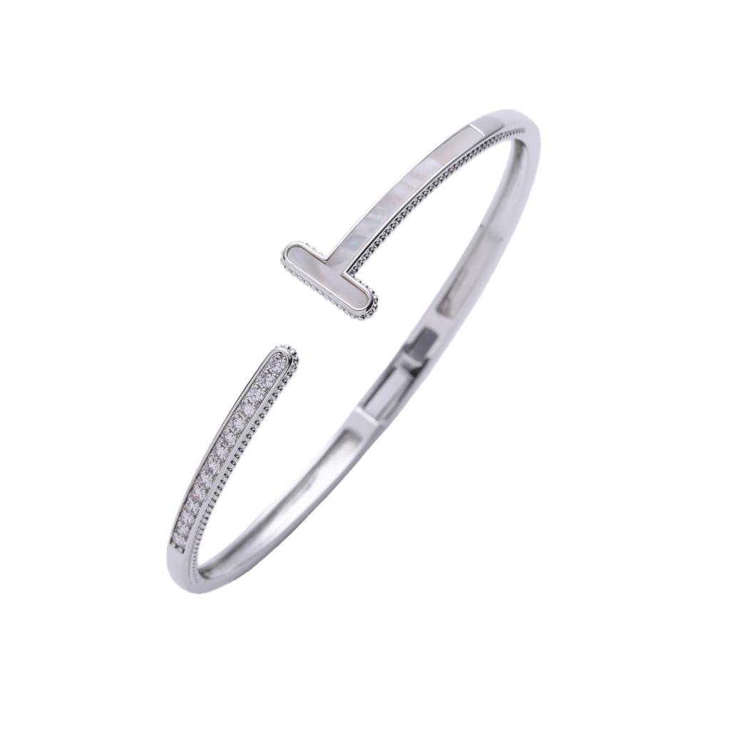 Bracciale con Apertura Double T, Bracciale alla Moda con Conchiglia, Bracciale di Lusso Leggero e di Alta Gamma