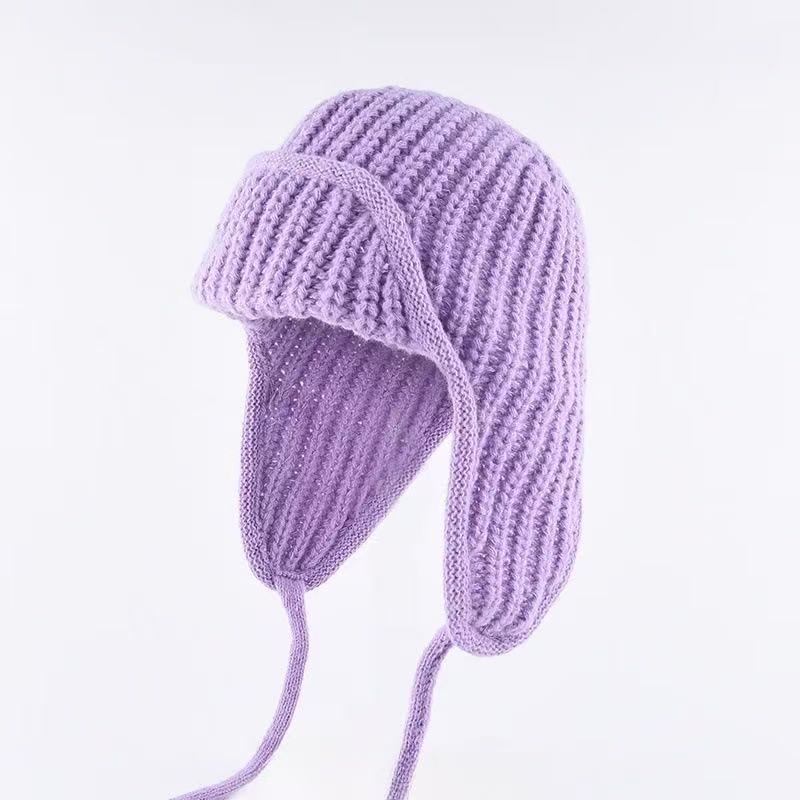 Women S Warm Knit Earflap Hat For Autumn Winter Big Head Circumference Slim Fit