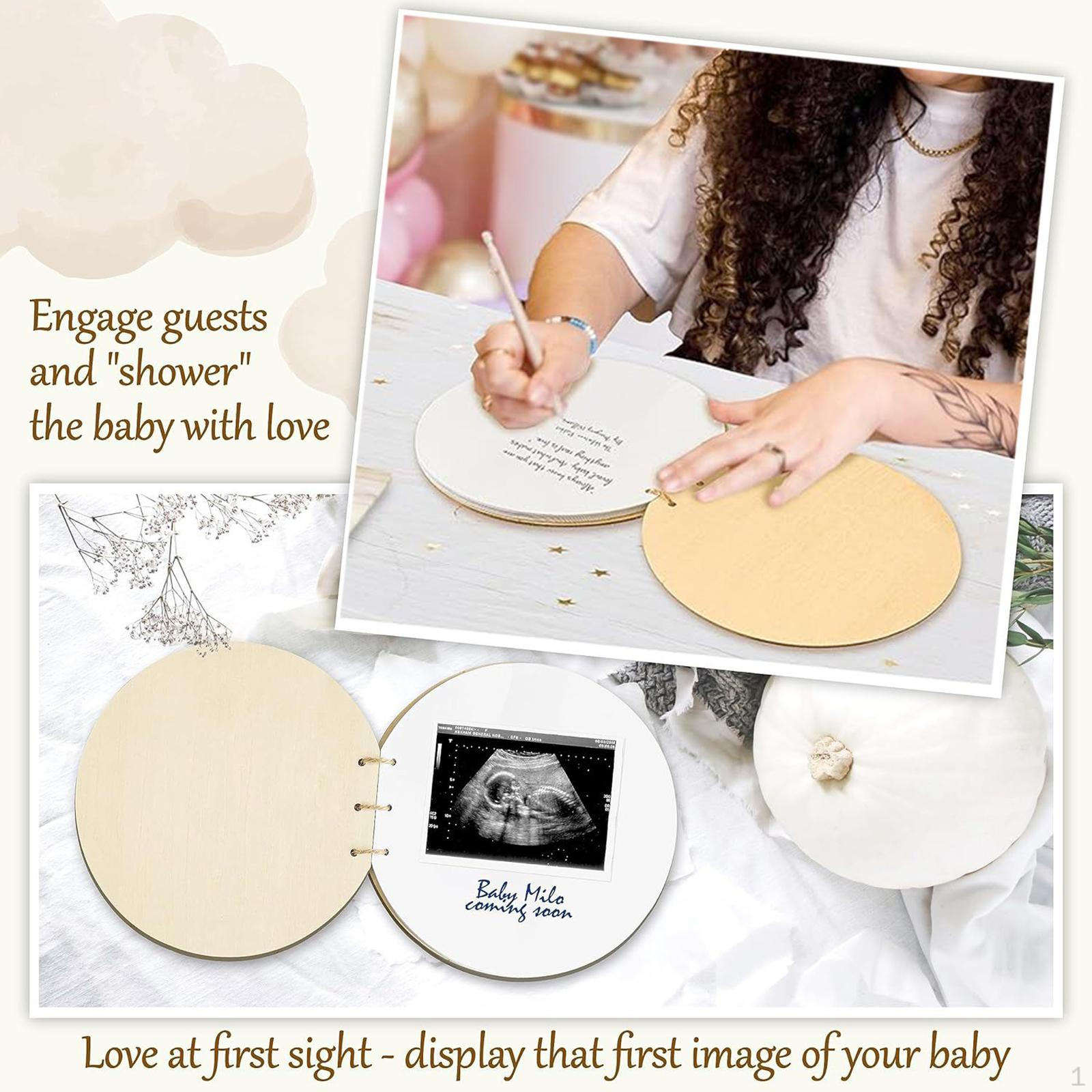 Baby Shower Guest Book, Memory Multipurpose 8.46 Wooden Cover Sign for Gender