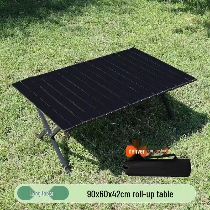 Portable Outdoor Folding Carbon Steel Roll-Up Table and Chairs Set for Camping, Picnics, or BBQs.