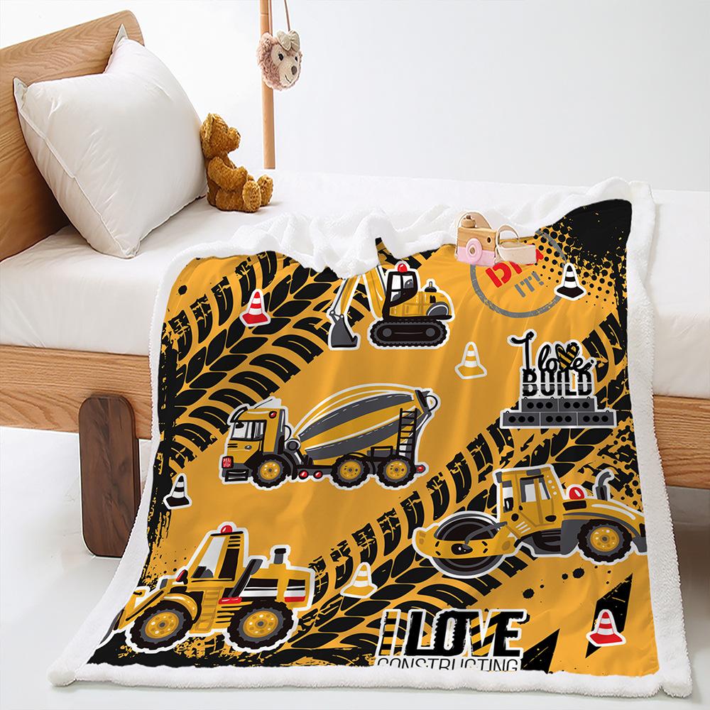 Blanket 2D Digital Printing Lamb Fleece Crystal Fleece Construction Car Racing Game Blanket Blanket