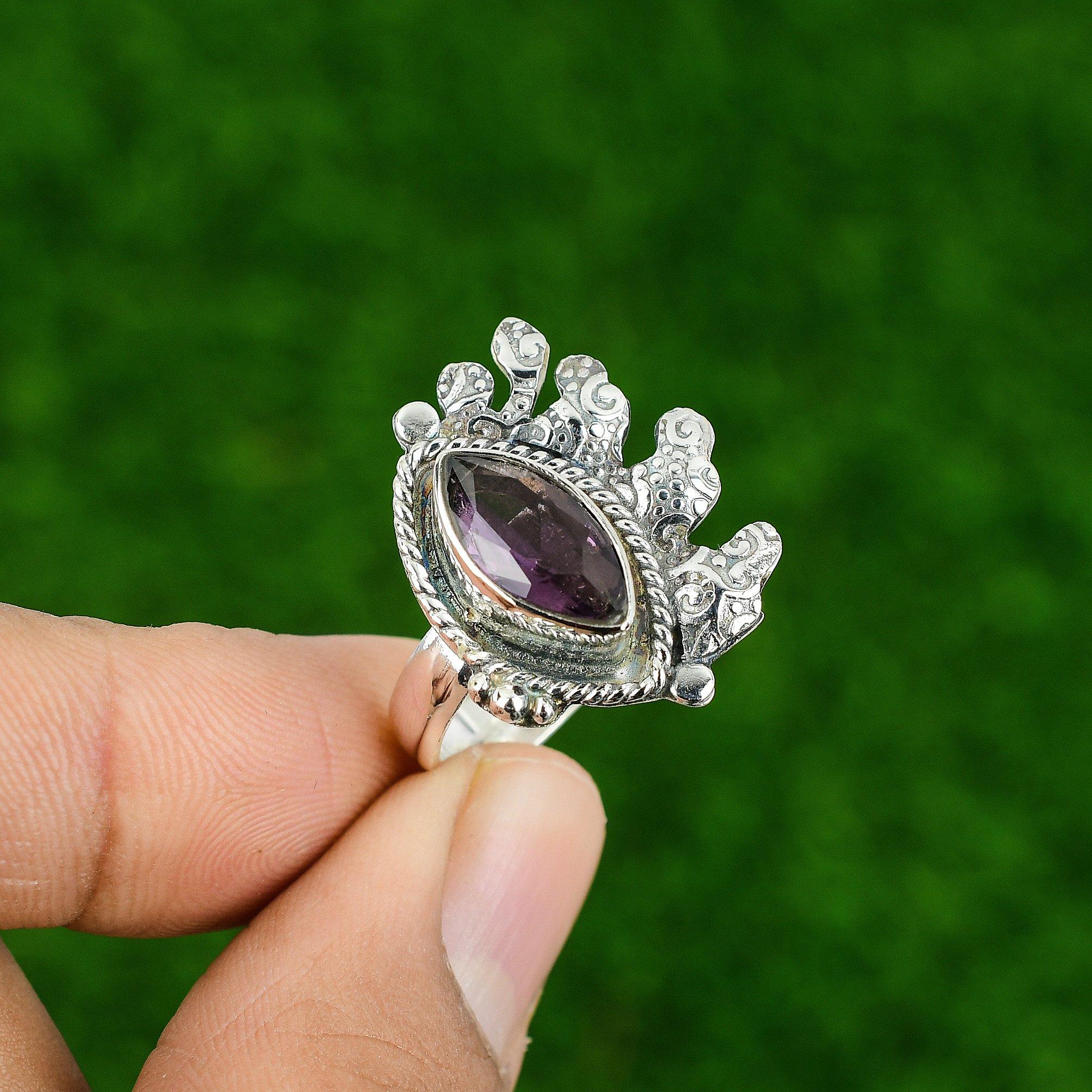 

Gift For Her Natural African Amethyst Statement Adjustable Ring 925 Silver Adjustable