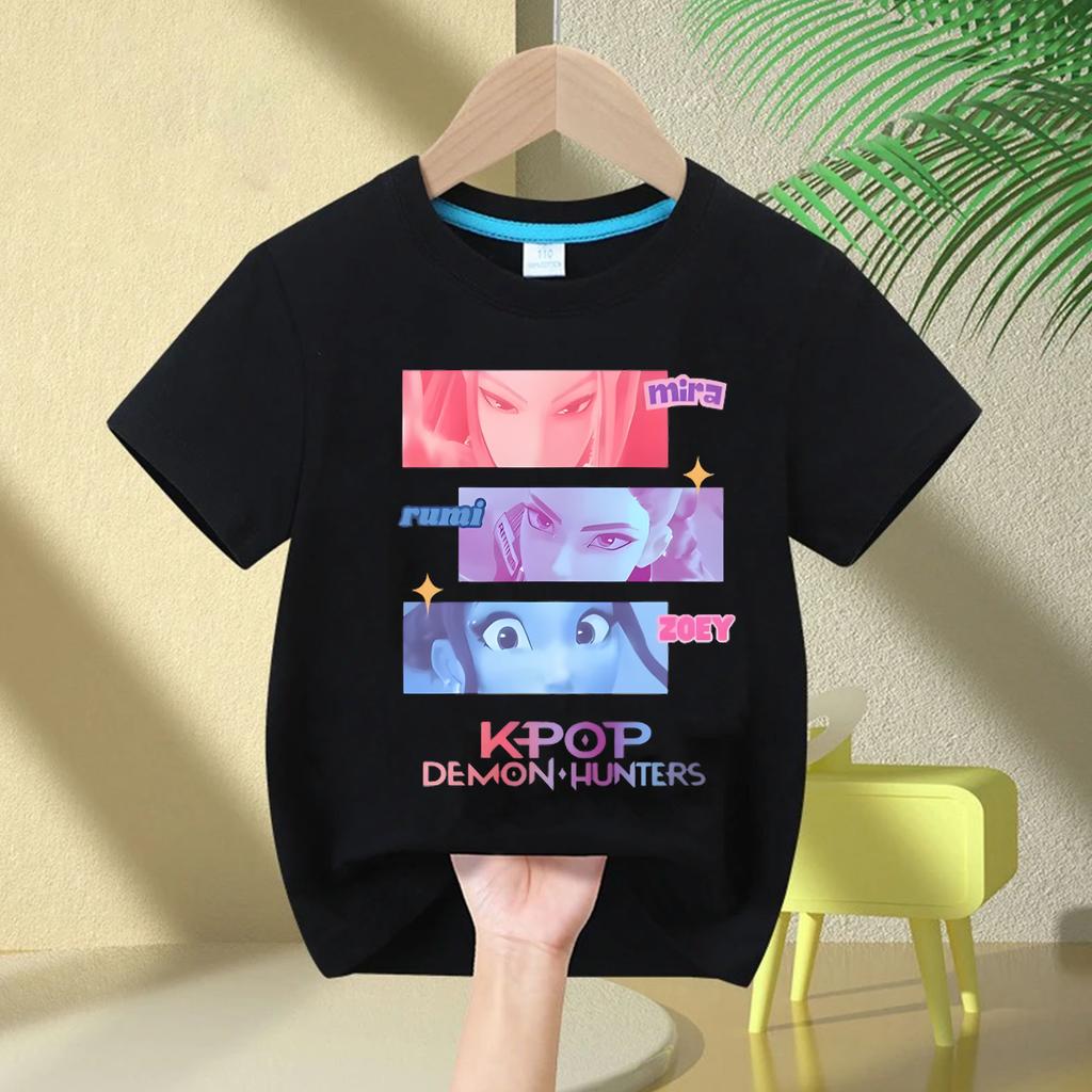 Kpop Caçadores de Demônios Roupas Infantis Camiseta de Manga Curta Camiseta Fofa Kpop Caçadores de Demônios Camiseta Harajuku para Meninos Meninas