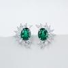 S925 Sterling Silver Women's Oval Emerald Sunflower Earrings - Elegant Luxury for Evening, Party, and Commute
