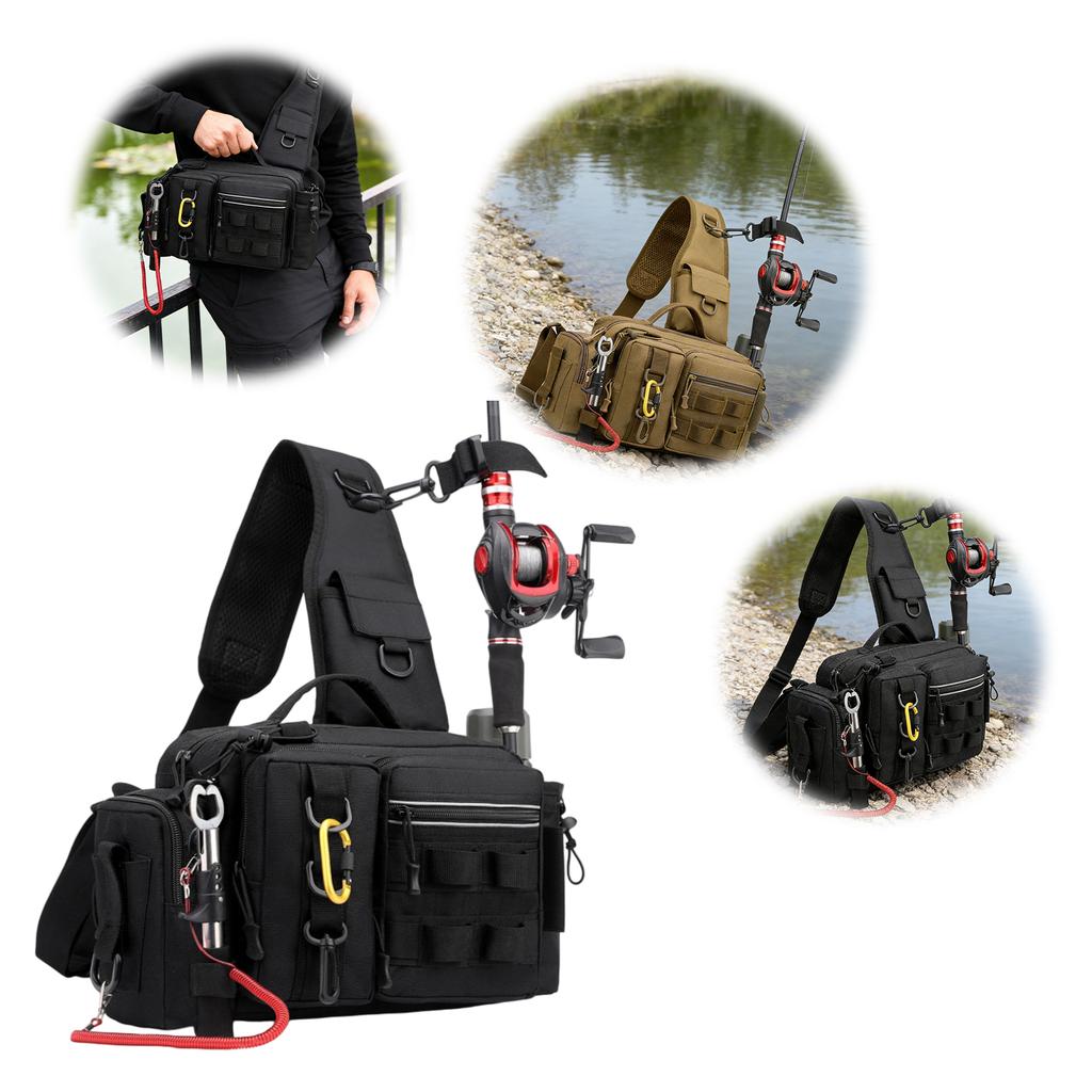 Men Oxford Cloth Sling Bag with Adjustable Widen Straps Fanny Packs Multi-Compartment for Fishing Gear Lure Hooks & Accessories
