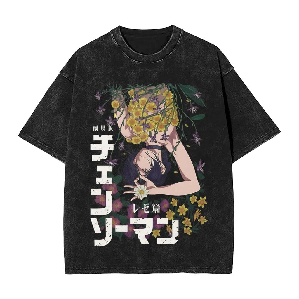 2026 Anime Chainsaw Man Yoru T-shirt Men Women Clothing Oversized T Shirts Gothic Y2k Vintage Washed High Quality Cotton Tees Tops