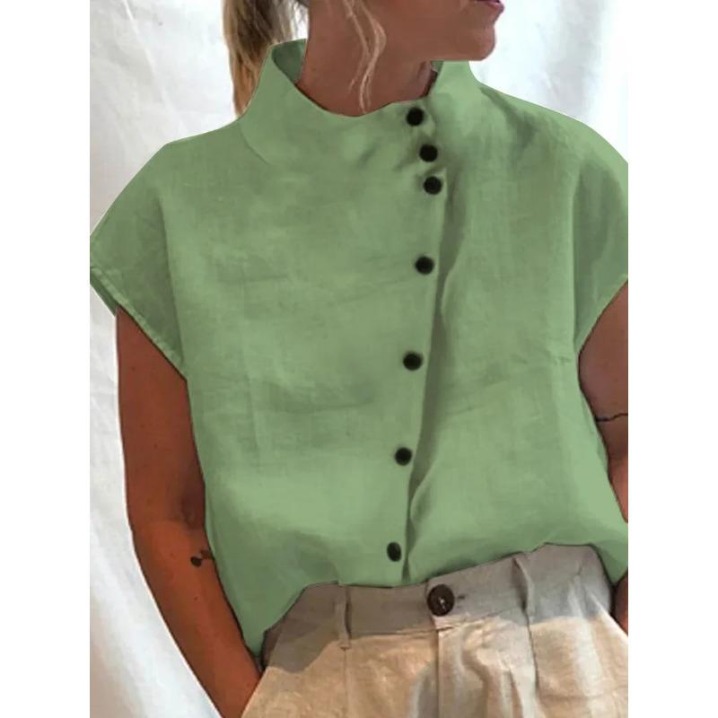 Women's Fashion Casual Summer Spring Solid Color Print Short Sleeve Half Turtleneck Blouses & Shirts