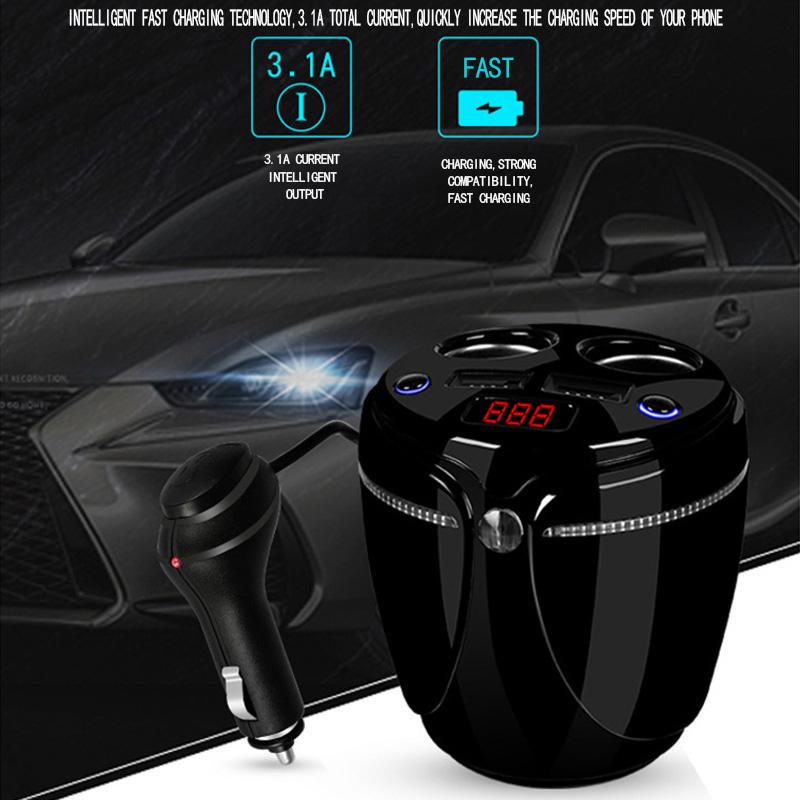 USB Car Charger Cup Holder Display Car Charger Cigarette Lighter Splitter With Voltage Display