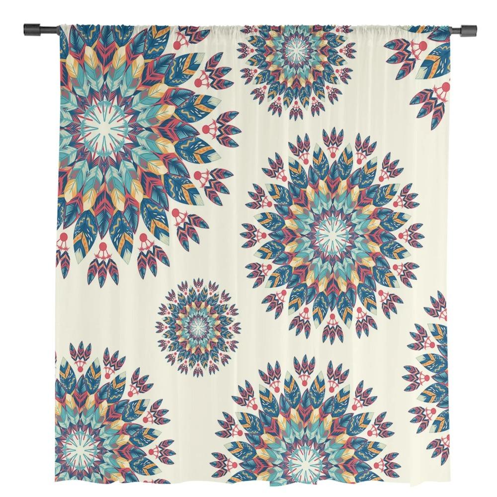 Mandala Bohemian Sheer Curtains for Bedroom Living Room Decoration Window Curtain for Kitchen Tulle Voile Organza Drapes