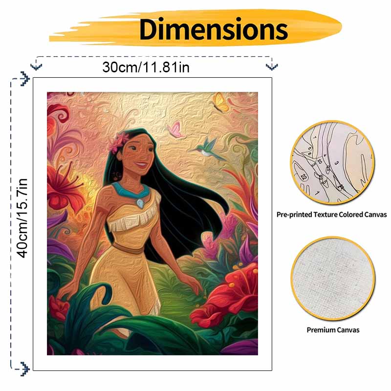 Disney Digital Oil Painting Art Painting Kit Pocahontas Manual Diy Painting for Home Decorations with Flowers and Hummingbird