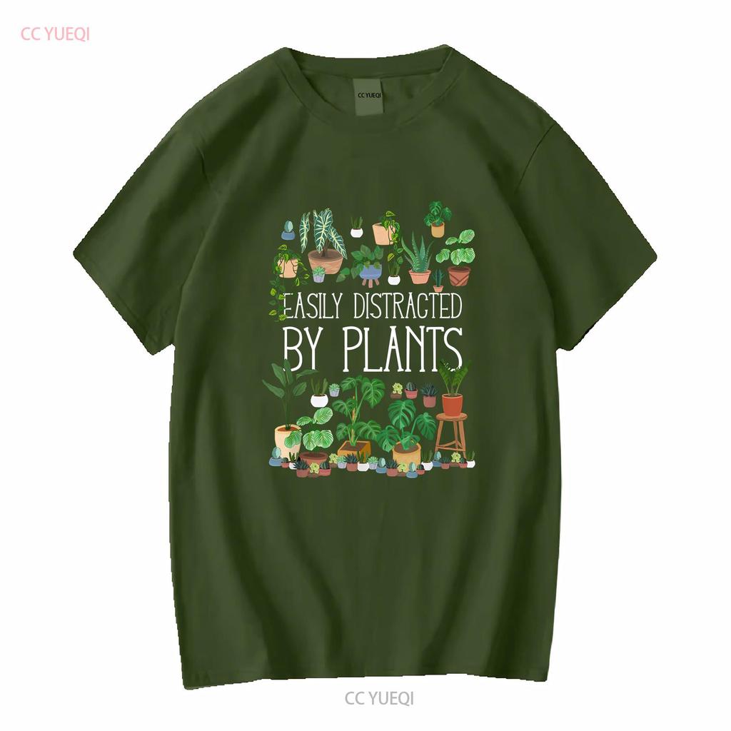 Easily Distracted By Potted Plants T Shirt long or short sleeves vintage Washed graphic designer clothes Breathable Casual