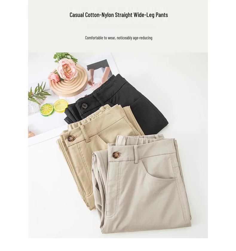 Autumn 2025 Women's High-Waisted Cotton Slimming Straight-Leg Trousers - Chic and Casual Style.