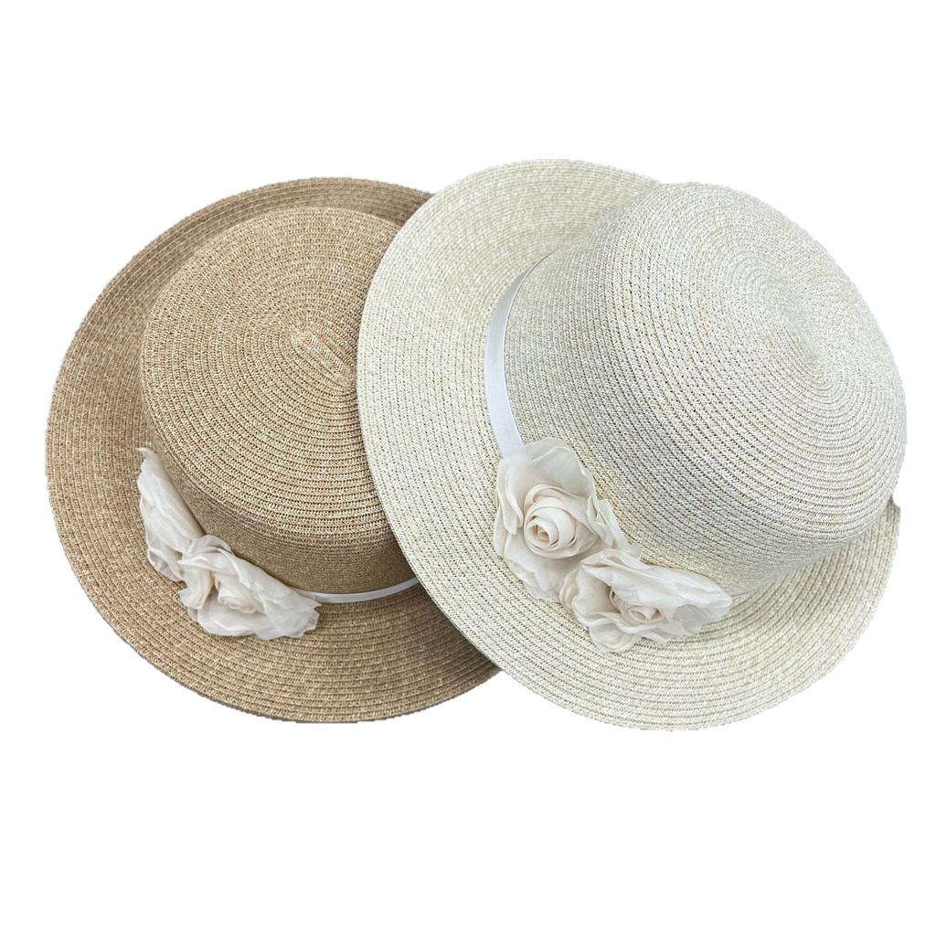 French Hepburn style flower straw hat elegant bucket hat sunshade sun protection beach hat versatile basin hat flat top top top hat