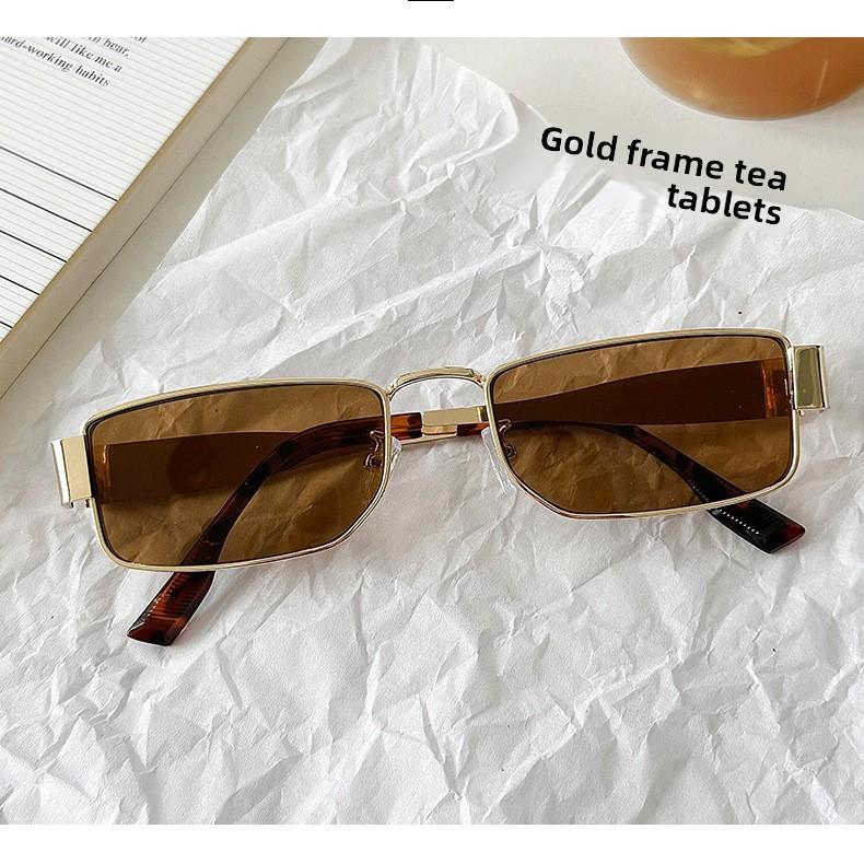 Mens Vintage Narrow Square Metal Sunglasses With Uv380 Protection For Casual Outings And Fashion Style