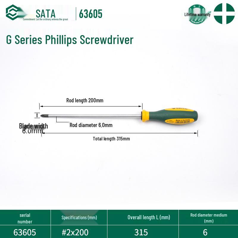 SATA G Series Phillips Screwdriver Set with Strong Magnet - Industrial Grade, High Hardness