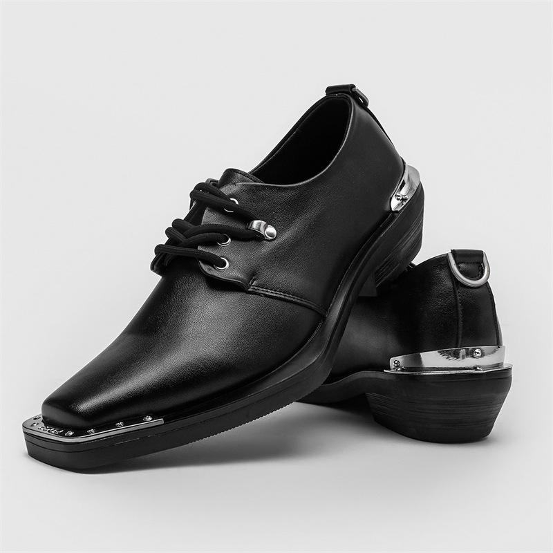 Unisex Style Metal Decoration Round Toe Thick Bottom Platform Men Pumps Lace Up Large Size Ins Fashion Western Punk Casual Shoes