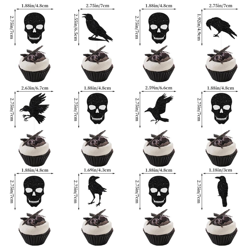 Halloween Skull Crow Letter Pull Flag Latte Flower Cake Plug Set Customized