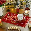 Christmas Cotton Linen Placemats Snowman & Santa Claus Decorated Dining Table Mats Insulation Solid Color Holiday Home Decor
