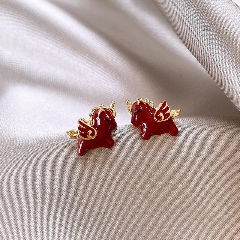 Zodiac Horse Silver Needle Drip Oil Earrings - Retro Elegant Lightweight Studs