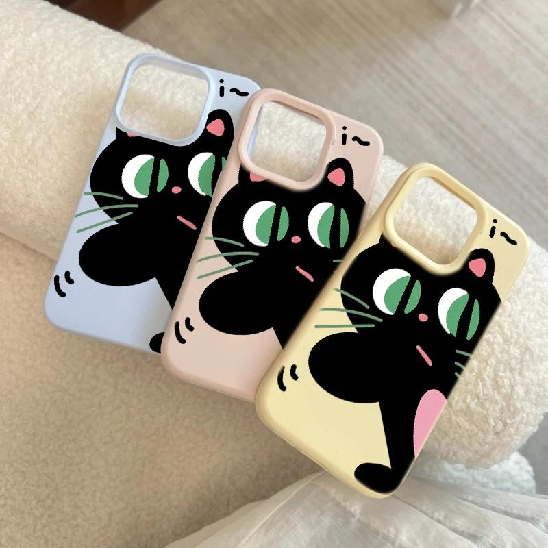 Adorable Big-eyed Black Cat, Suitable for Apple iPhone16/17pro Mobile Phone Case 14 Glutinous Rice 13 Liquid 12 Large Holes 15