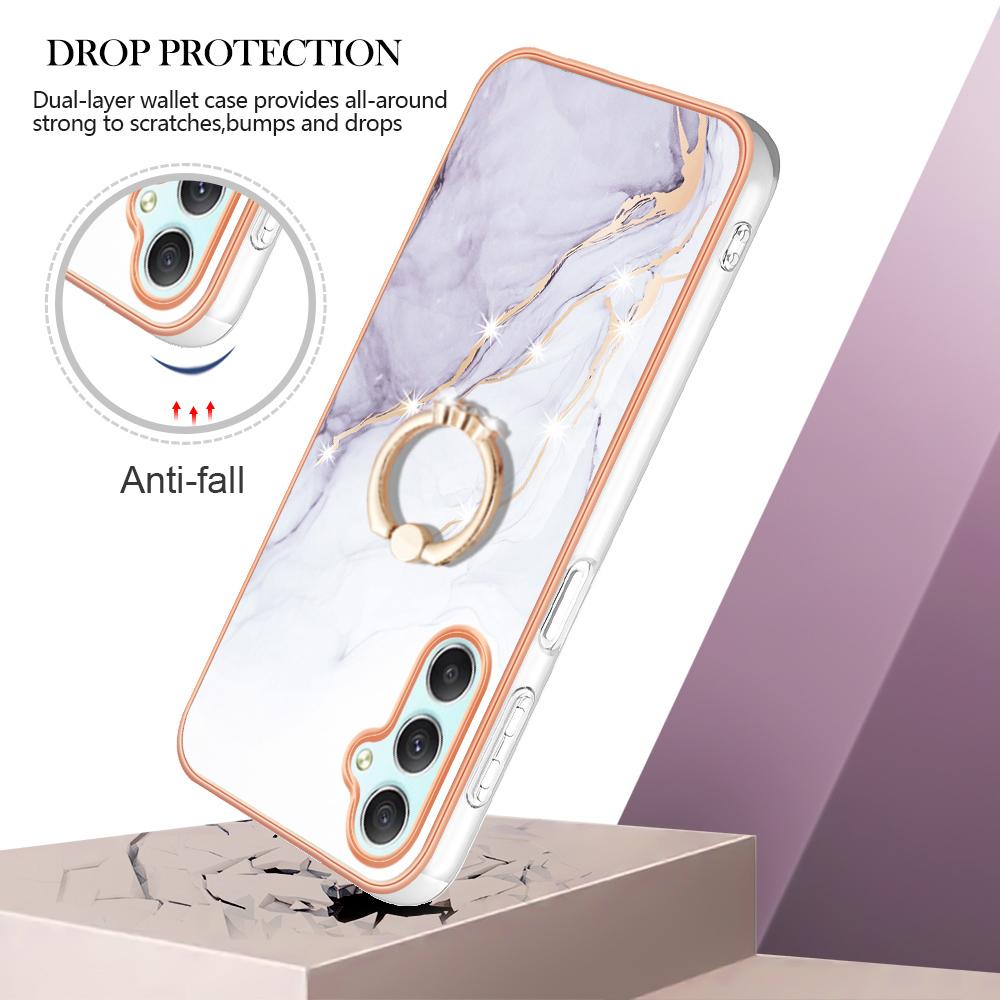 

For Galaxy A25 5G (Global) (161.0 x 76.5 x 8.3mm) Case with Ring Kickstand Marble Pattern Electroplating TPU Back Cover Purple 001