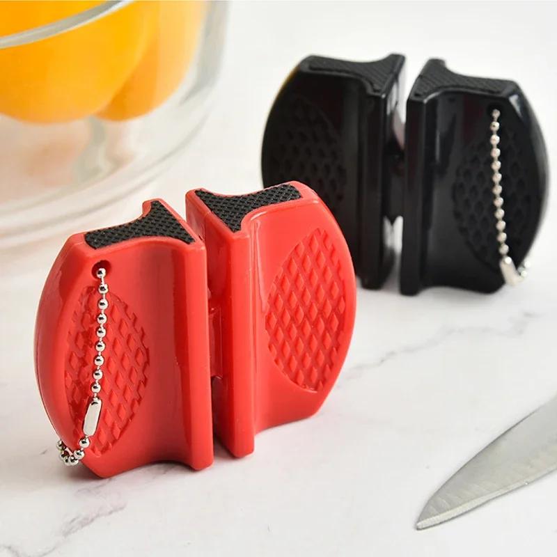 1/2Pcs Mini Knife Sharpener Portable Two-Stage Ceramic Rod Whetstone Tungsten Steel Sharpener With Chain Camping Kitchen Tools