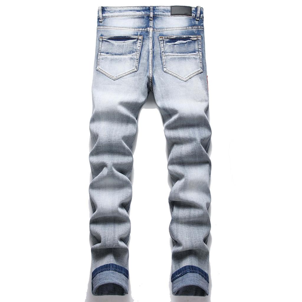 Džíny Street Youth Trendy Džíny Vyšívané Díra Strečové Úzké Nohy Pánské Džíny