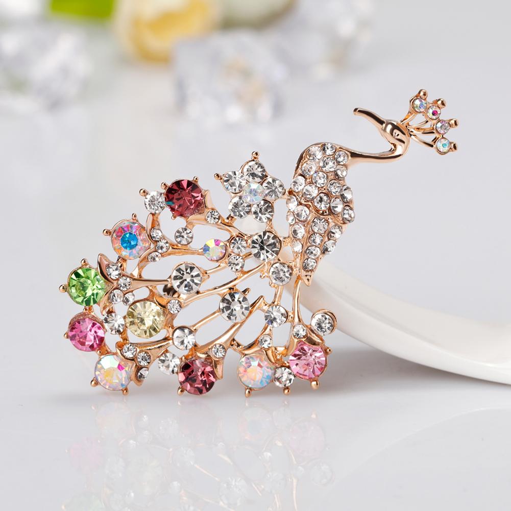 Women Elegant Peacock Brooches Fashion Shimmer Breastpin for Wedding Party