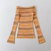 Spring French Retro One-Shoulder Striped Sweater