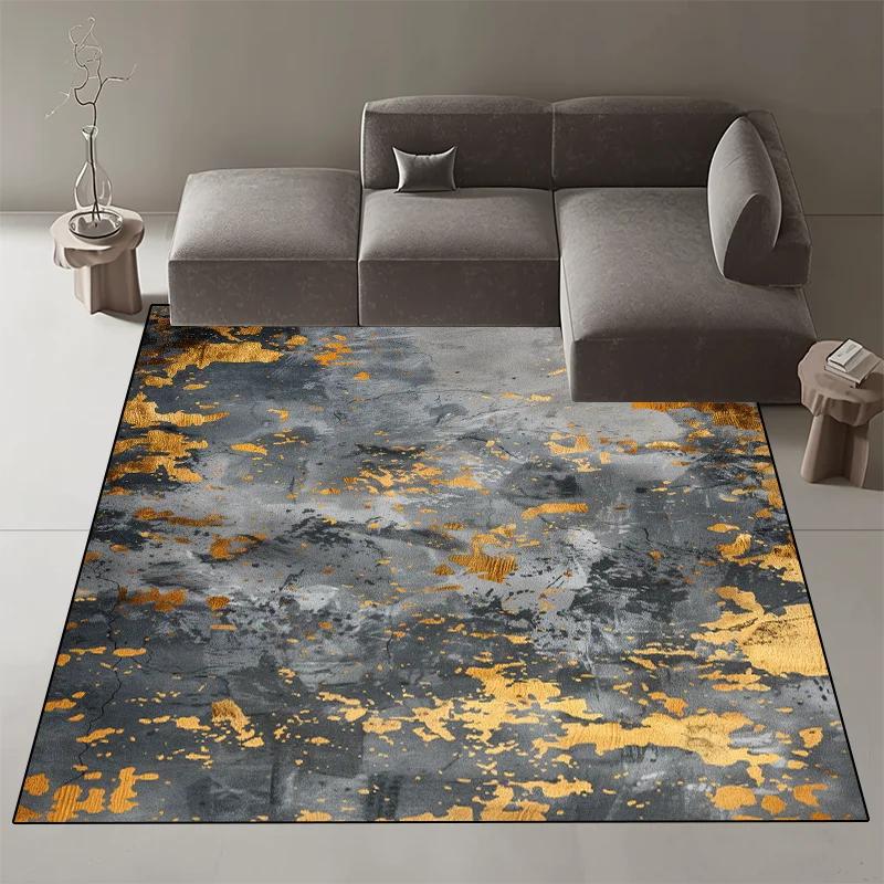 Abstract Nordic Style Decorative Rug for Living Room Luxury Gold Ink Carpets for Bedroom Decor Non-slip Washable Sofa Side Mat