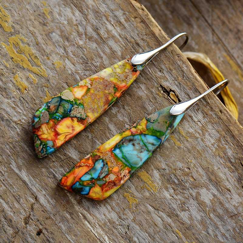 Blingbay Women's New Bohemian Ethnic Style Natural Stone Pendant Earrings Popular Retro Jewelry