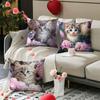 4pcs Lavender kitten pattern digital printing pillow cover Short plush Suitable living rooms bedrooms sofas throw cushion cover