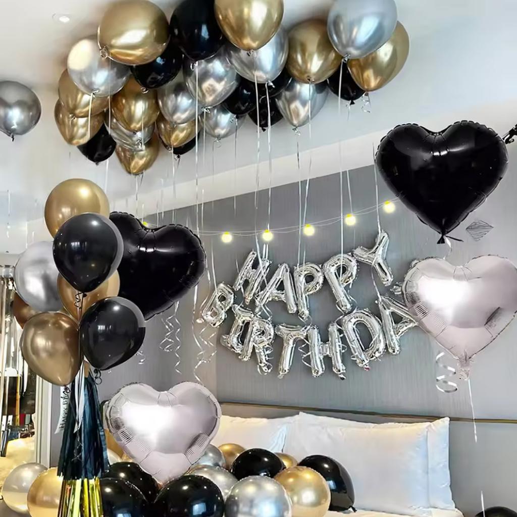 30/54pcs Black and White Balloons, Silver Banner Balloons Suitable for Birthday Decoration and Holiday Decoration